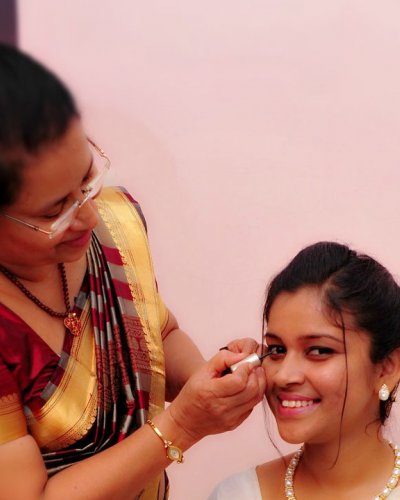 Bridal makeup session in our parlour - feathertouch beauty parlour, pathanamthitta